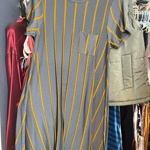 LuLaRoe Gray and Yellow Striped Dress